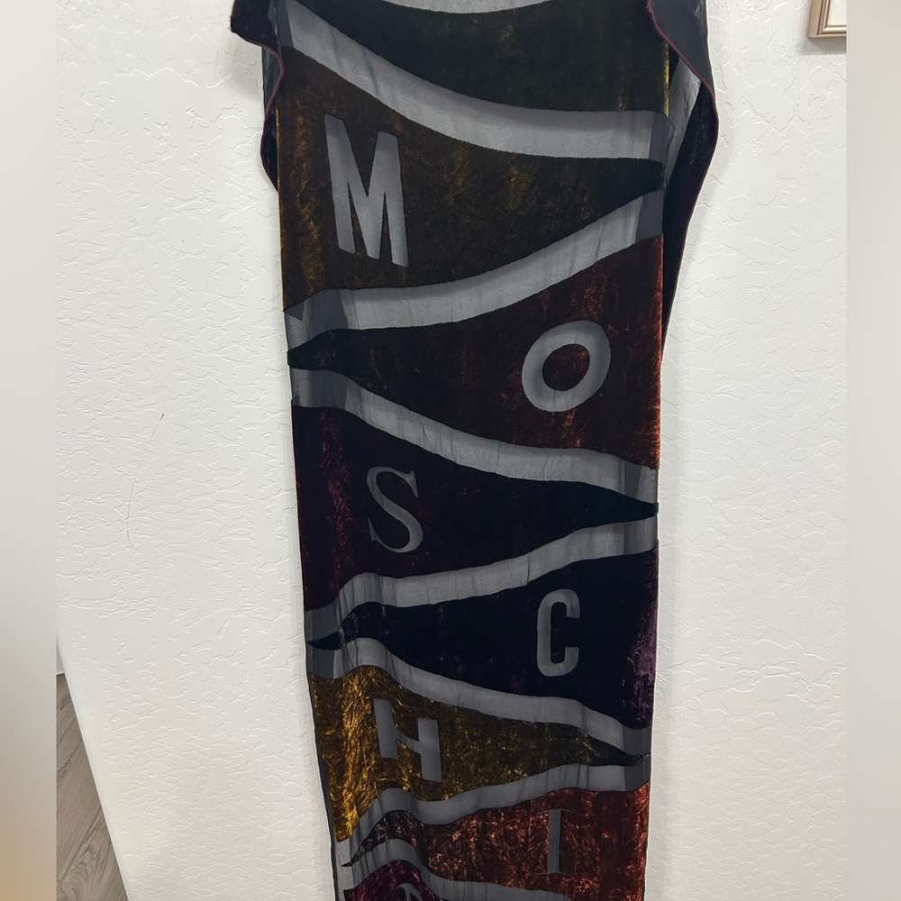 Moschino velvet silk scarf in deep plum and green tones